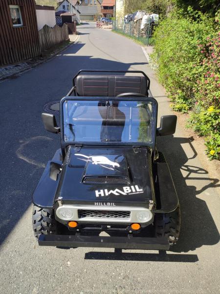 HILLBIL XTR-9 Mini Car, Kinderauto Benzin 150 ccm, schwarz glänzend, mit Luftbereifung, Federung, Trittbretter und Alu-Felgen
